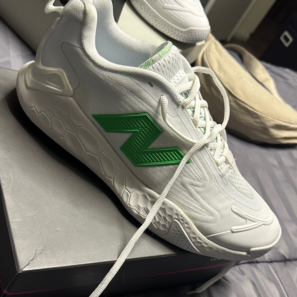 New Balance White and Green Sneakers